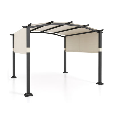 *10 x 10 ft Outdoor Pergola Modern Arched Patio Garden Shelter with Retractable Sunshade Canopy - Beige