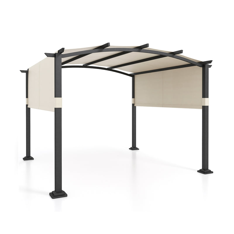 *10 x 10 ft Outdoor Pergola Modern Arched Patio Garden Shelter with Retractable Sunshade Canopy - Beige