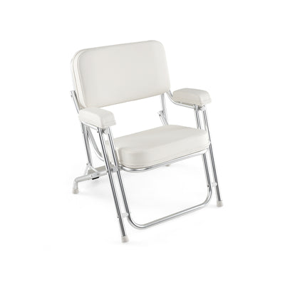 *Portable Aluminum Boat Deck Beach Chair with Cushioned Seat - White