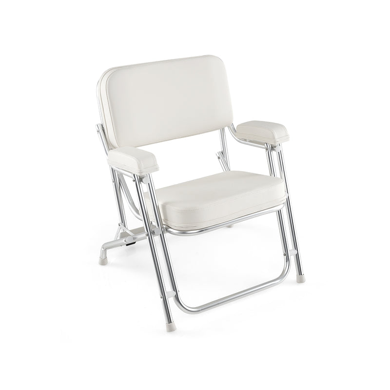 *Portable Aluminum Boat Deck Beach Chair with Cushioned Seat - White