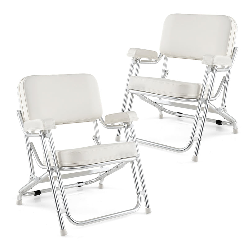 *Portable Aluminum Boat Deck Beach Chair with Cushioned Seat - White