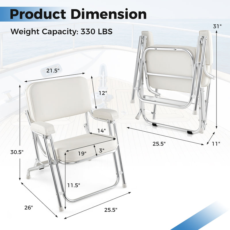 *Portable Aluminum Boat Deck Beach Chair with Cushioned Seat - White