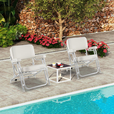 *Portable Aluminum Boat Deck Beach Chair with Cushioned Seat - White