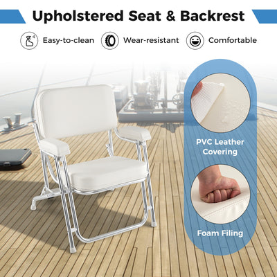 *Portable Aluminum Boat Deck Beach Chair with Cushioned Seat - White