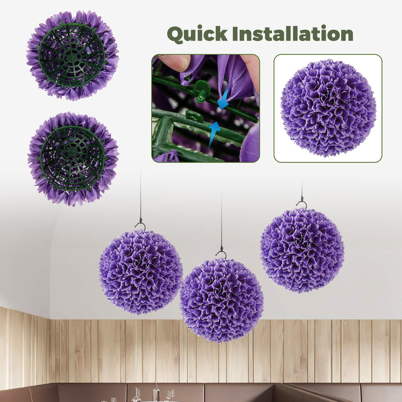 2 Pieces Artificial Plant Topiary Balls Faux Boxwood Decorative Balls-Purple