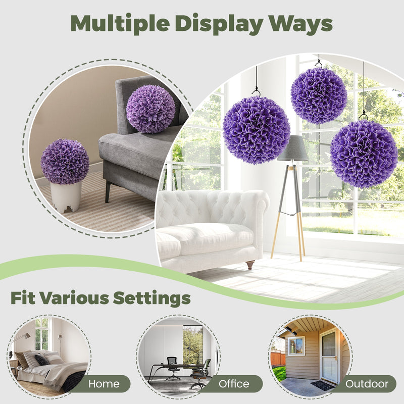 2 Pieces Artificial Plant Topiary Balls Faux Boxwood Decorative Balls-Purple