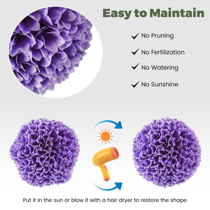 2 Pieces Artificial Plant Topiary Balls Faux Boxwood Decorative Balls-Purple