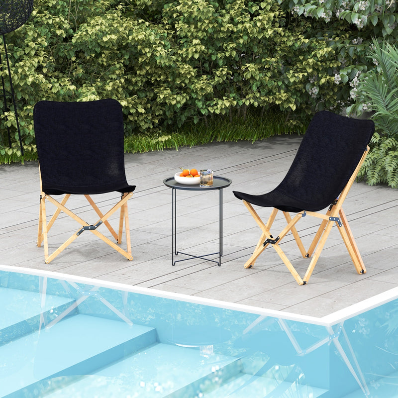 *Set of 2 Bamboo Dorm Chair with Storage Pocket for Camping and Fishing - Black