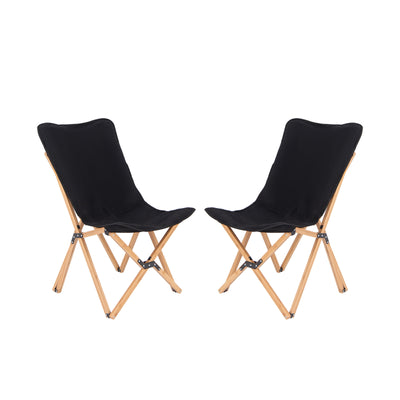 *Set of 2 Bamboo Dorm Chair with Storage Pocket for Camping and Fishing - Black