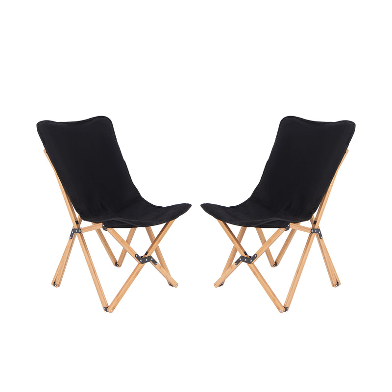 *Set of 2 Bamboo Dorm Chair with Storage Pocket for Camping and Fishing - Black