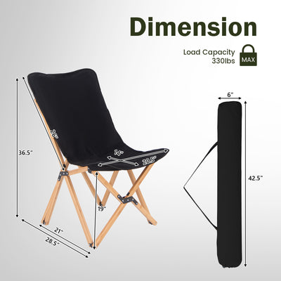 *Set of 2 Bamboo Dorm Chair with Storage Pocket for Camping and Fishing - Black