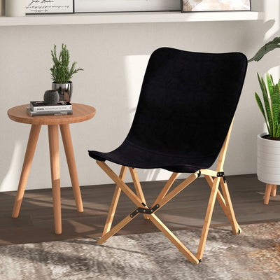 *Set of 2 Bamboo Dorm Chair with Storage Pocket for Camping and Fishing - Black