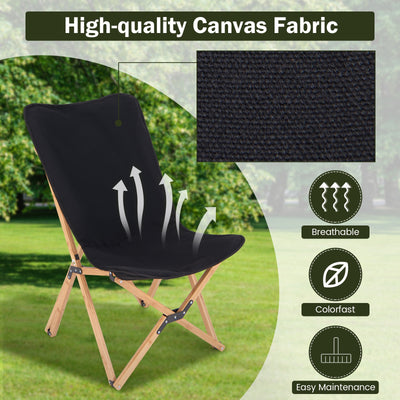 *Set of 2 Bamboo Dorm Chair with Storage Pocket for Camping and Fishing - Black