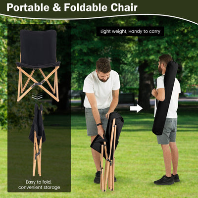 *Set of 2 Bamboo Dorm Chair with Storage Pocket for Camping and Fishing - Black