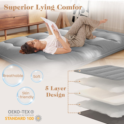 *Futon Mattress with Washable Cover and Carry Bag - Gray - Queen Size