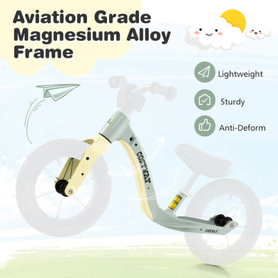 *12-Inch Balance Bike with Adjustable Seat and Rotatable Handlebar for Over 36 Months Old - Green