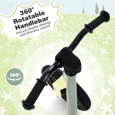 *12-Inch Balance Bike with Adjustable Seat and Rotatable Handlebar for Over 36 Months Old - Green