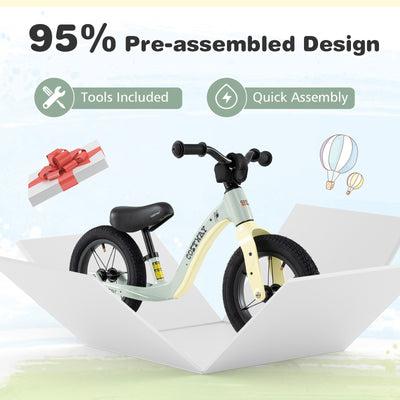 *12-Inch Balance Bike with Adjustable Seat and Rotatable Handlebar for Over 36 Months Old - Green