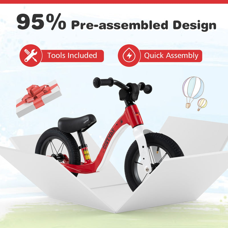 *12-Inch Balance Bike with Adjustable Seat and Rotatable Handlebar for Over 36 Months Old - Red
