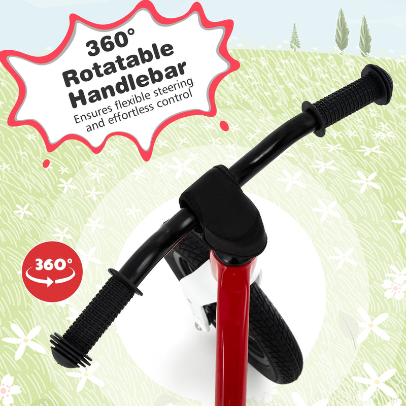 *12-Inch Balance Bike with Adjustable Seat and Rotatable Handlebar for Over 36 Months Old - Red