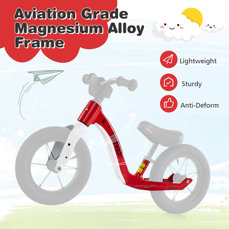 *12-Inch Balance Bike with Adjustable Seat and Rotatable Handlebar for Over 36 Months Old - Red