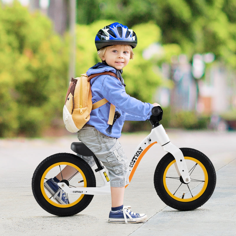 *12-Inch Balance Bike with Adjustable Seat and Rotatable Handlebar for Over 36 Months Old - White