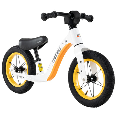 *12-Inch Balance Bike with Adjustable Seat and Rotatable Handlebar for Over 36 Months Old - White