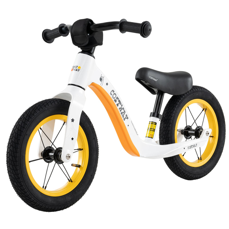 *12-Inch Balance Bike with Adjustable Seat and Rotatable Handlebar for Over 36 Months Old - White