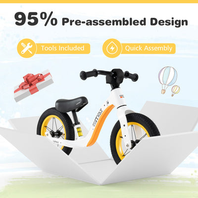 *12-Inch Balance Bike with Adjustable Seat and Rotatable Handlebar for Over 36 Months Old - White