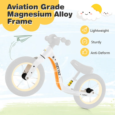 *12-Inch Balance Bike with Adjustable Seat and Rotatable Handlebar for Over 36 Months Old - White