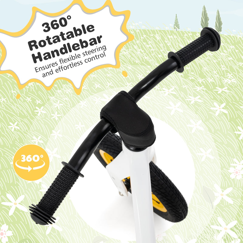 *12-Inch Balance Bike with Adjustable Seat and Rotatable Handlebar for Over 36 Months Old - White