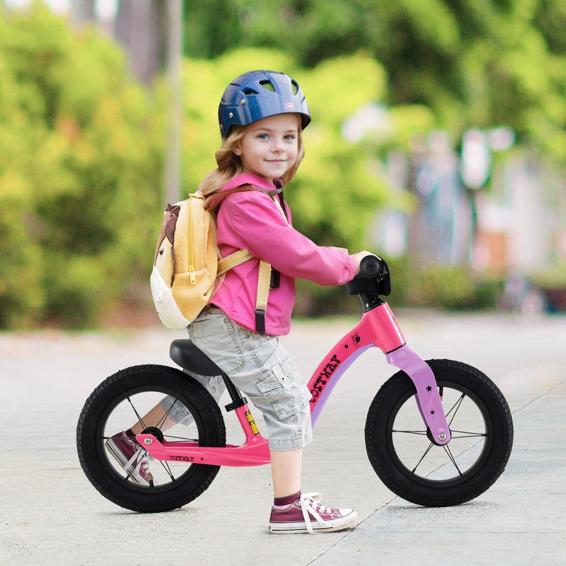 *12-Inch Balance Bike with Adjustable Seat and Rotatable Handlebar for Over 36 Months Old - Pink
