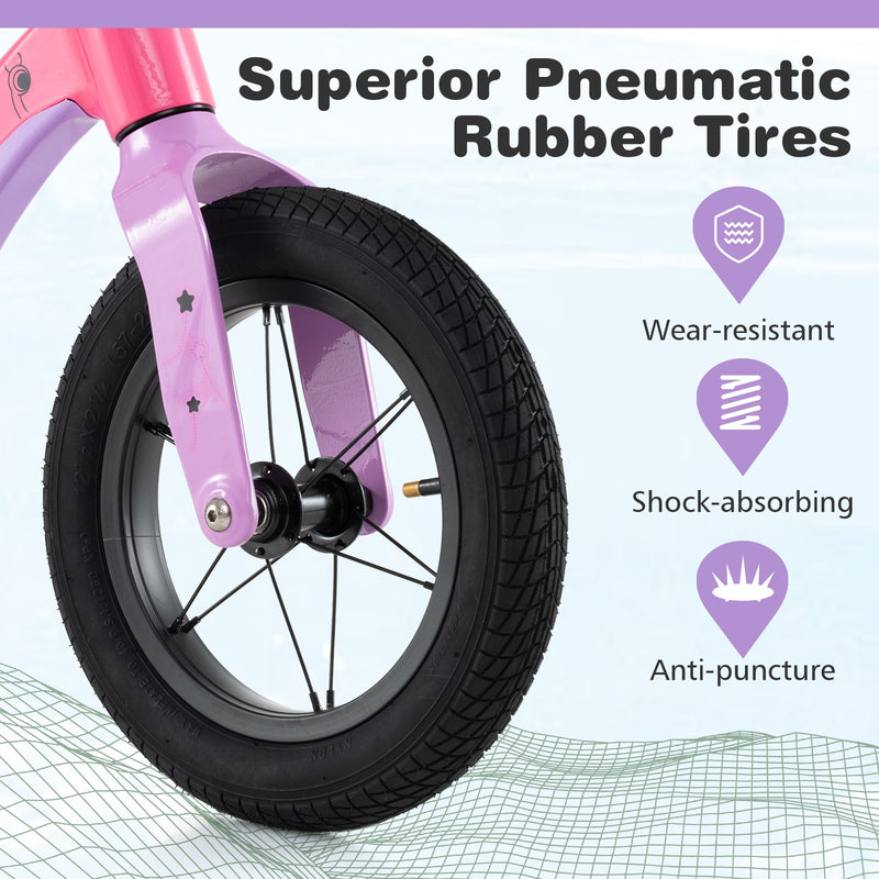 *12-Inch Balance Bike with Adjustable Seat and Rotatable Handlebar for Over 36 Months Old - Pink