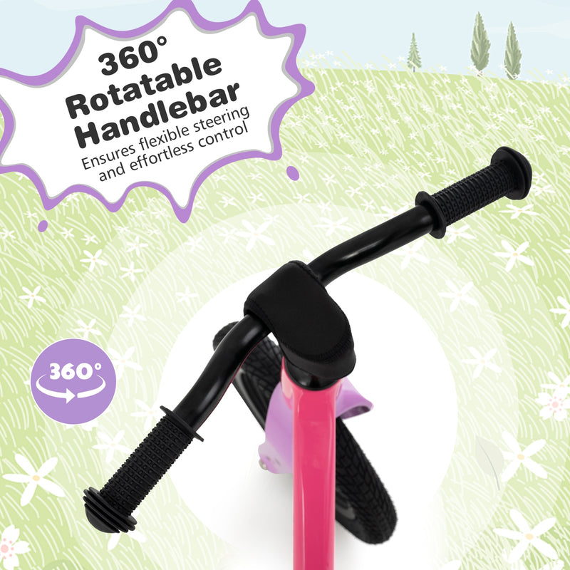 *12-Inch Balance Bike with Adjustable Seat and Rotatable Handlebar for Over 36 Months Old - Pink