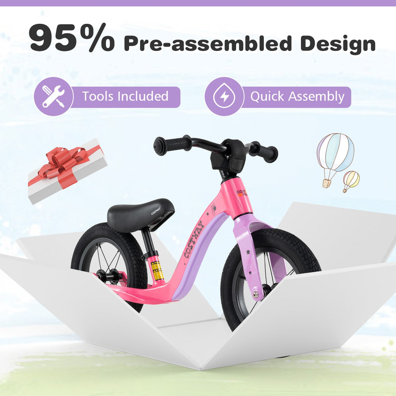 *12-Inch Balance Bike with Adjustable Seat and Rotatable Handlebar for Over 36 Months Old - Pink
