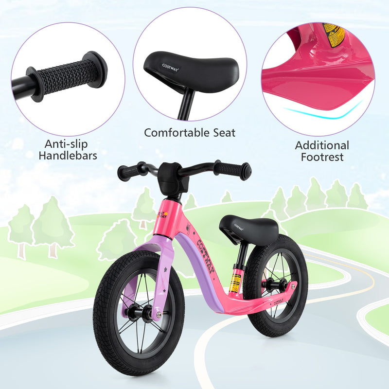 *12-Inch Balance Bike with Adjustable Seat and Rotatable Handlebar for Over 36 Months Old - Pink