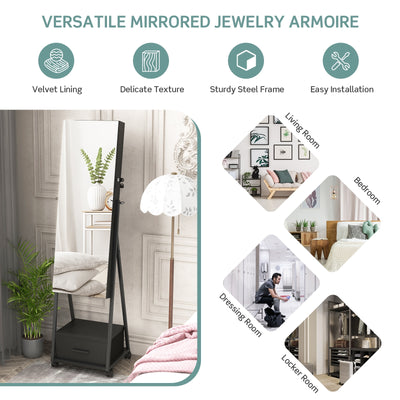 Jewelry Cabinet with Full-Length Mirror-Black