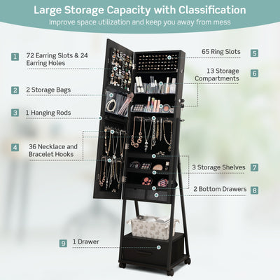 Jewelry Cabinet with Full-Length Mirror-Black