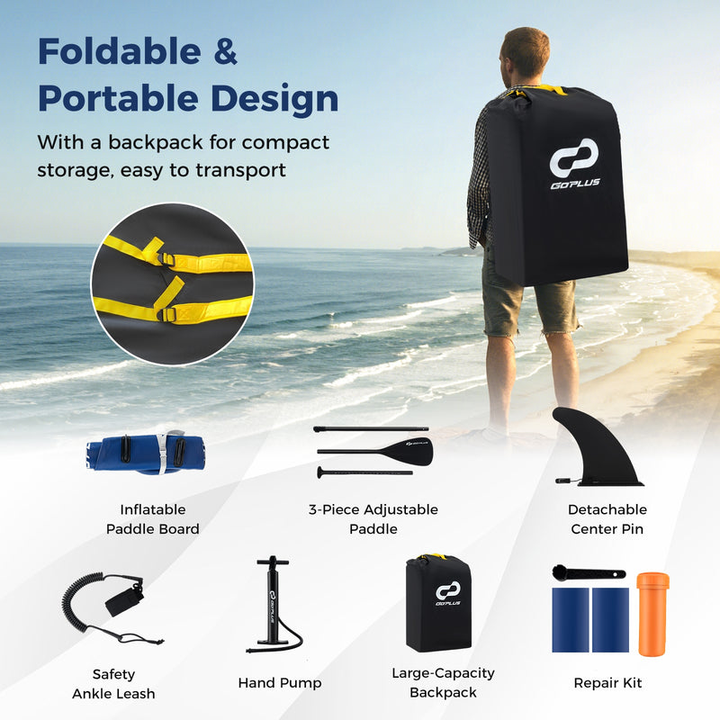 *Inflatable Paddle Board with Removable Fin and Backpack - B