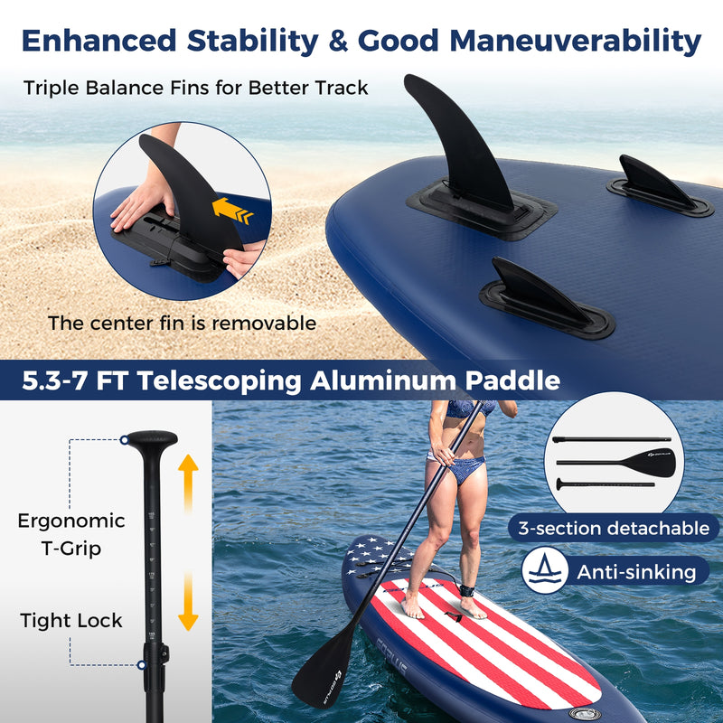 *Inflatable Paddle Board with Removable Fin and Backpack - A