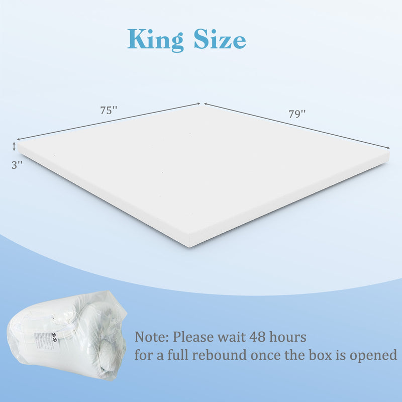 *3 Inch Gel-Infused Memory Foam Mattress Topper with Removable Cover - King Size