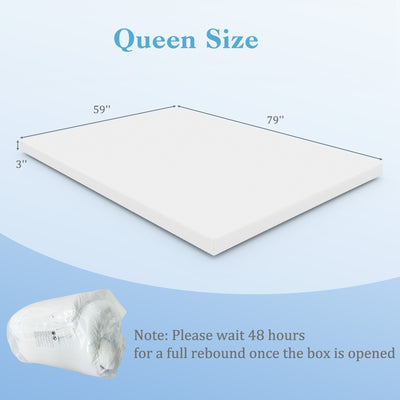 *3 Inch Gel-Infused Memory Foam Mattress Topper with Removable Cover - Queen Size