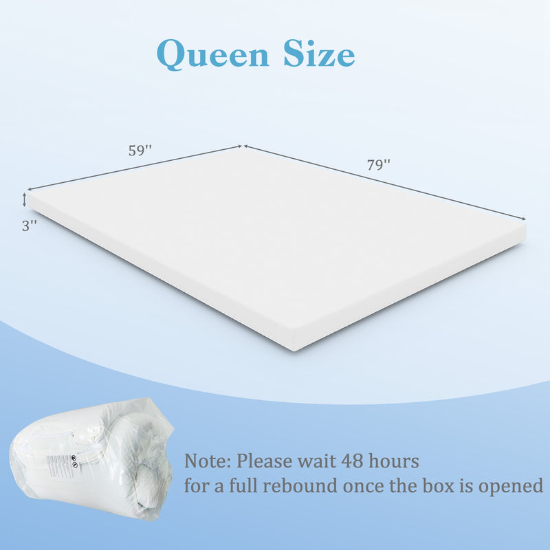 *3 Inch Gel-Infused Memory Foam Mattress Topper with Removable Cover - Queen Size