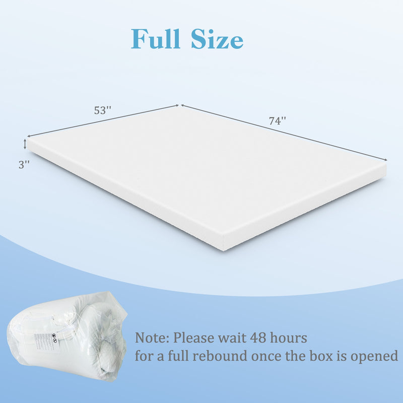 *3 Inch Gel-Infused Memory Foam Mattress Topper with Removable Cover - Full Size