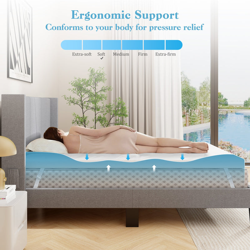 *3 Inch Gel-Infused Memory Foam Mattress Topper with Removable Cover - Queen Size