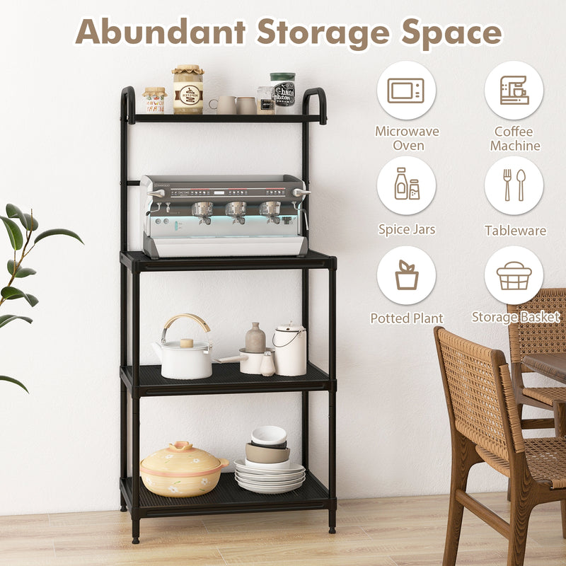 4-Tier Kitchen Microwave Storage Rack with Metal Shelves-Black