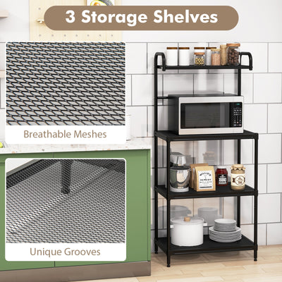 4-Tier Kitchen Microwave Storage Rack with Metal Shelves-Black