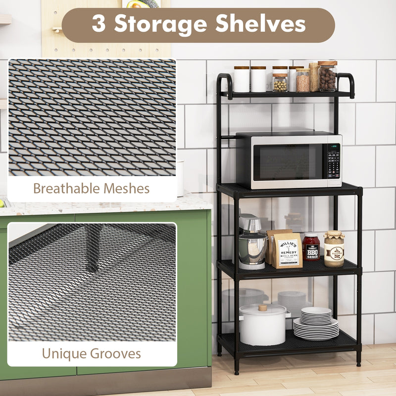 4-Tier Kitchen Microwave Storage Rack with Metal Shelves-Black