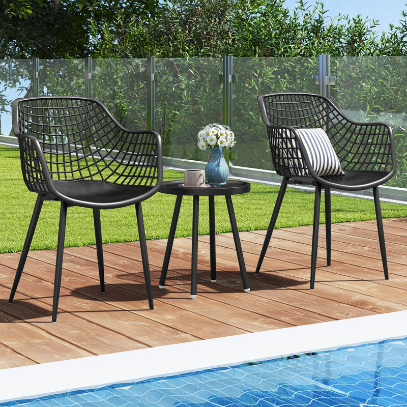 *3 Piece Patio Chair Set with PP Seat and Tabletop for Porch - Black