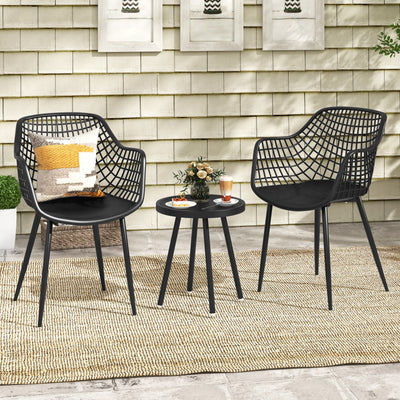 *3 Piece Patio Chair Set with PP Seat and Tabletop for Porch - Black